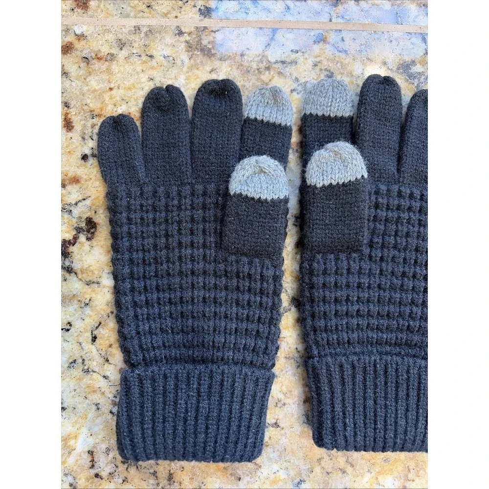AllSaints‎ Black/Gray Knit Gloves Unisex Youth 7-10Y Winter Snow Ski Outerwear